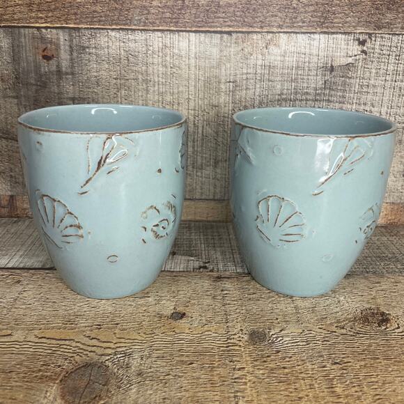 Thomson Pottery Cape Cod Stoneware Mugs Turquoise Blue Beach Coffee Cup Set of 2 - Picture 2 of 6